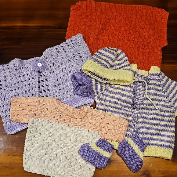 6 Piece Handmade Baby Knitted Top Lot - Picture 1 of 7